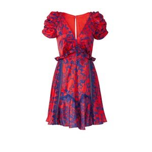 Self-Portrait Red Floral Print Satin Mini Dress